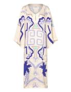 Manon Printed Satin Kaftan Dress Cream Malina