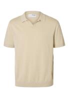 Slhmattis Ss Linen Blend Open Polo Noos Beige Selected Homme