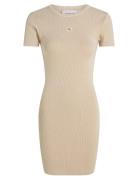 Washed Woven Label Rib Dress Beige Calvin Klein Jeans