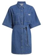 Linen Boxy Belted Shirt Dress Blue Calvin Klein Jeans