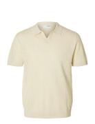 Slhlino Ss Knit Crochet Open Polo Cream Selected Homme