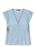 Onlrian Flonce S/S Top Wvn Blue ONLY