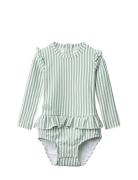 Sille Baby Seersucker Swimsuit Green Liewood