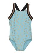Swimsuit W Elastic Straps, Aop Blue Color Kids