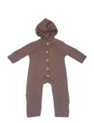 Jumpsuit Merino Wool W. Buttons And Hoodie, Rose Brown Brown Smallstuf...