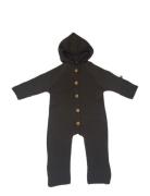 Jumpsuit Merino Wool W. Buttons And Hoodie, Brown Brown Smallstuff
