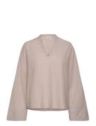 Nina V-Neck Linen Blouse Beige Ahlvar Gallery
