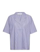 Short Sleeve Striped Shirt Blue Mango