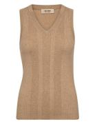 Mmrelena Tani Rib V-Neck Tank Top Beige MOS MOSH
