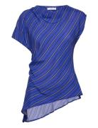 Asymmetrical Striped Blouse Blue Mango