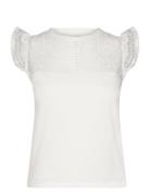 Openwork Neckline Cotton Top White Mango