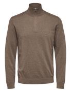Slhberg Ls Half Zip Noos Brown Selected