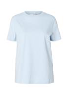 Slfmyessential Ss O-Neck Tee Noos Blue Selected