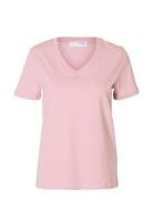 Slfessential Ss V-Neck Tee Noos Pink Selected