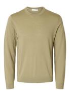 Slhtray Ls Knit Merino Crew Neck Noos Green Selected