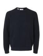 Slhross Ls Knit Structure Crew Neck Noos Navy Selected