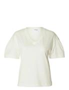 Slfcarli Ss V-Neck Tee White Selected