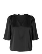 Slflena 2/4 V-Neck Top D2 Black Selected