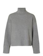 Slfkamma Ls Knit Roll Neck Noos Grey Selected