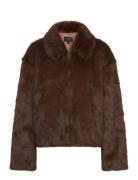 Sylvie Zip Faux Fur Jacket Brown Bardot