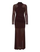 Veria Wrap Mesh Maxi Dress Brown Bardot