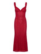Alegra Stretch Lace Midi Dress Red Bardot
