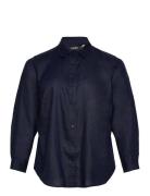 Relaxed Fit Linen Roll Tab–Sleeve Shirt Navy Lauren Women