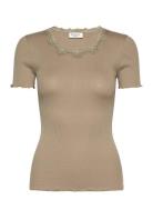 Rwbeatha Silk Ss Lace T-Shirt Beige Rosemunde