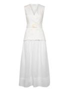 Linen And Ramie Dress With Belt White Mango