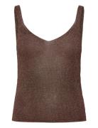 Lurex Knitted V-Neck Top Brown Mango