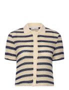 Short Sleeve Striped Cardigan Beige Mango