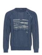 Aran-Knit Flag Cotton Sweater Blue Polo Ralph Lauren