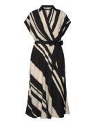 Striped Belted Crepe Dress Black Lauren Ralph Lauren