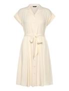 Belted Crepe Pintucked Shirtdress Cream Lauren Ralph Lauren