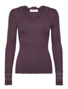 Rwbenita Silk Ls O-Neck Lace T-Shir Burgundy Rosemunde