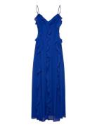 Veris Ruffle Maxi Dress Blue Bardot