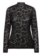 Rwdelicia Lace Ls T-Neck T-Shirt Black Rosemunde