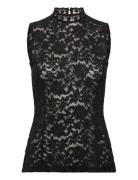 Rwdelicia Lace Sl T-Neck Top Black Rosemunde