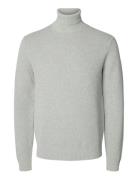 Slhdane Ls Knit Structure Roll Neck Noos Grey Selected