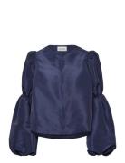 Zoey Double Pouf Sleeve Blouse Navy Malina