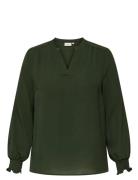 Carmetta V-Neck Ls Top Wvn Noos Green ONLY Carmakoma