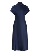 Alivia Short Sleeve Satin Midi Dress Navy Malina
