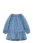 Flower Embroidered Denim Dress Blue Mango