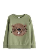 Sweatshirt Med Applikation Green Lindex