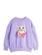 Cat With Bowtie Chenille Sweatshirt Purple Mini Rodini