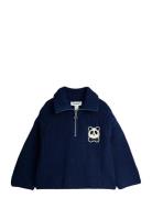 Panda Patch Chunky Knit Half Zip Sweater Navy Mini Rodini