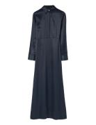 Maxi Satin Shirt Dress Navy Lexington Clothing
