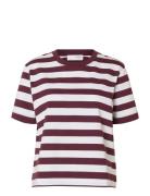 Slfessential Ss Striped Boxy Tee Noos Burgundy Selected
