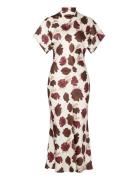 Alivia Short Sleeve Satin Midi Dress Red Malina