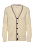 Cotton Contrast Textured Cardigan Cream GANT